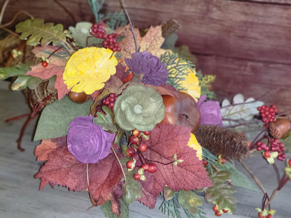 Rustic Harvest Cornucopia with Wood Flowers